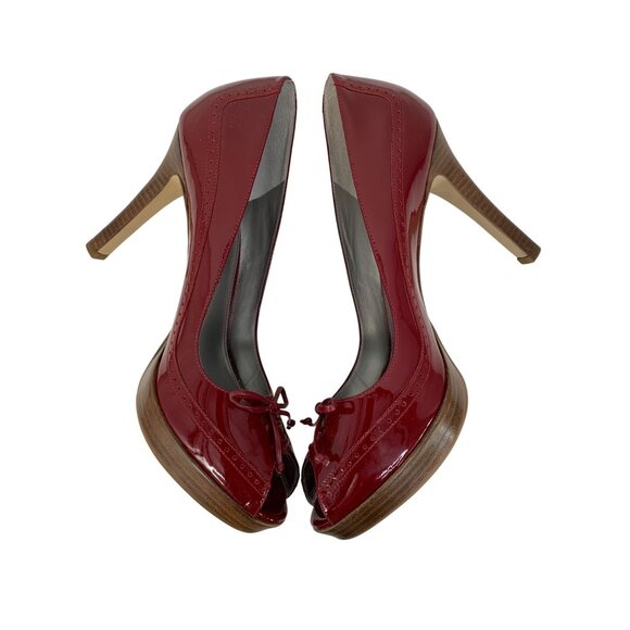 Marc Fisher Red Patent Leather Peep Toe Platform Heels 4" Heel Size 10M Shoes - Picture 6 of 10